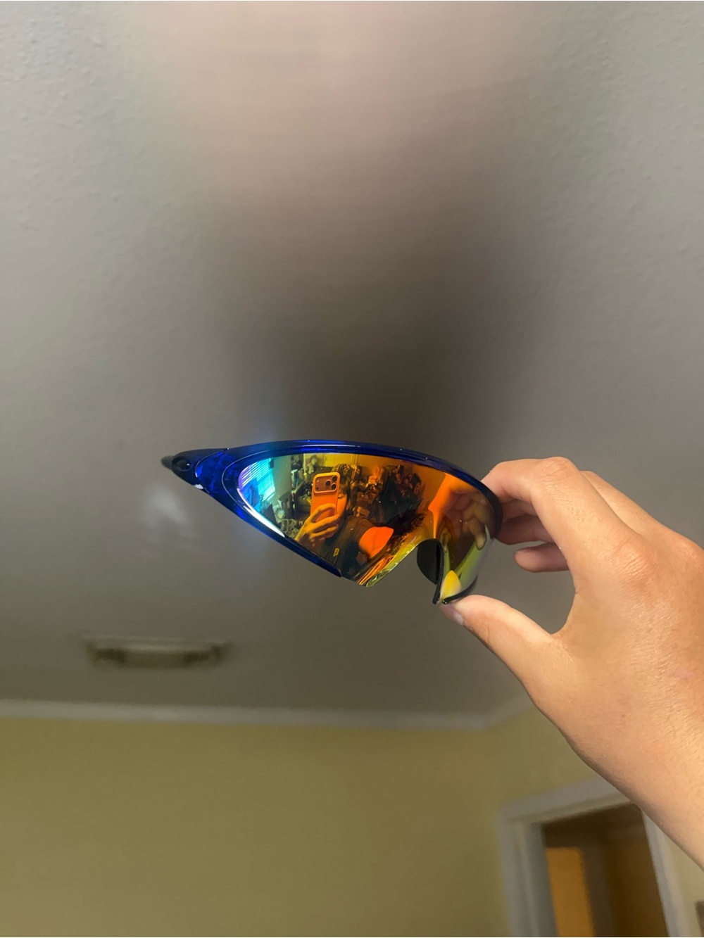 Blue Frame Mirrored Sport Sunglasses - Blue/Orange Lenses Oakley